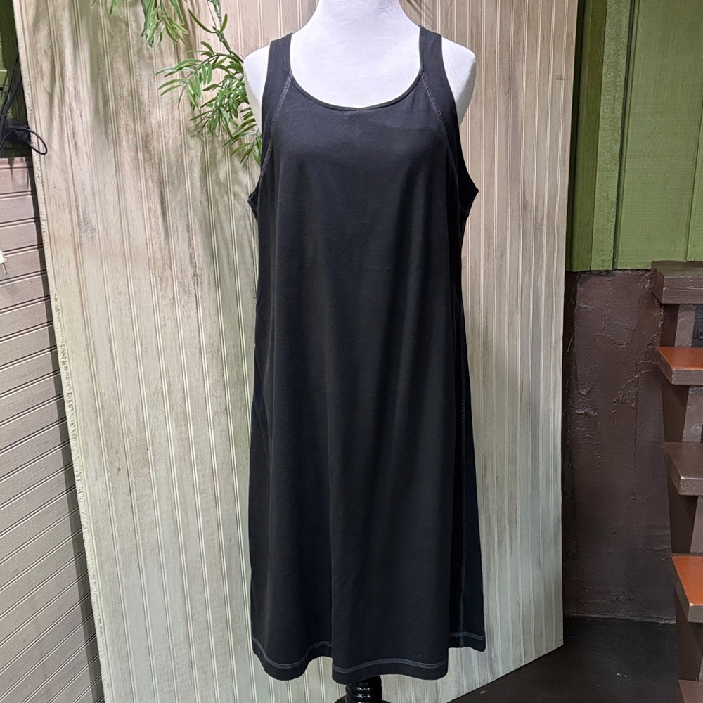 Eileen Fisher Black Organic Cotton Knit Sport Dress, Shelf Bra, Large, GUC